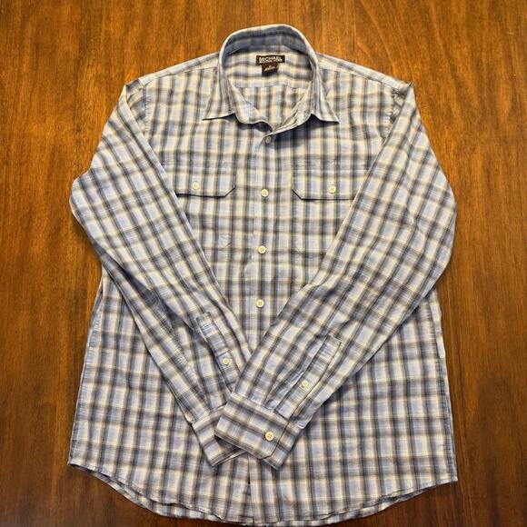 MICHAEL Michael Kors Plaid Button-Down Shirt, Blue Gray, Men’s Size M - Picture 3 of 8